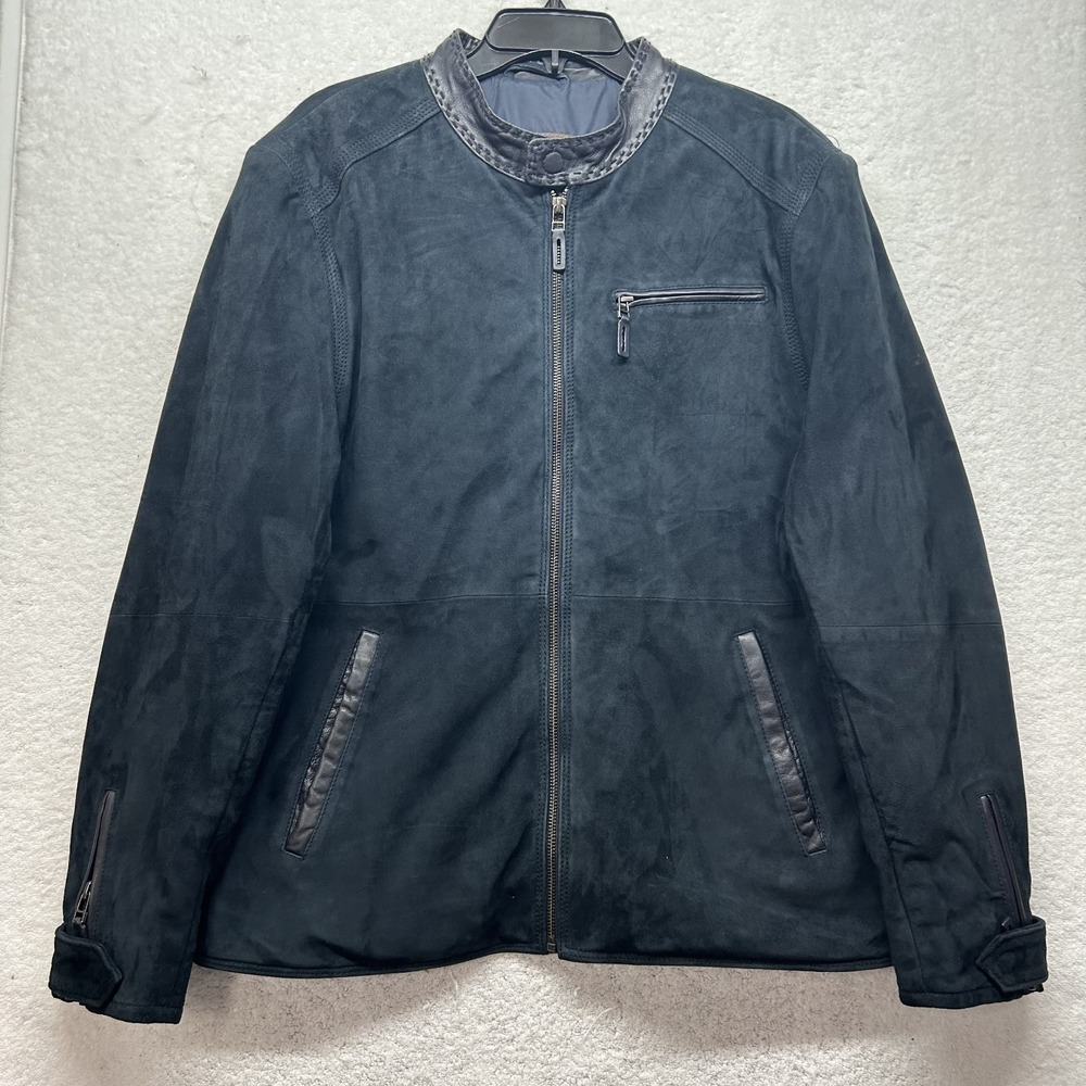 Comstock Mens Size M Blue Long Sleeve Suede Leather Mock Neck Jacket